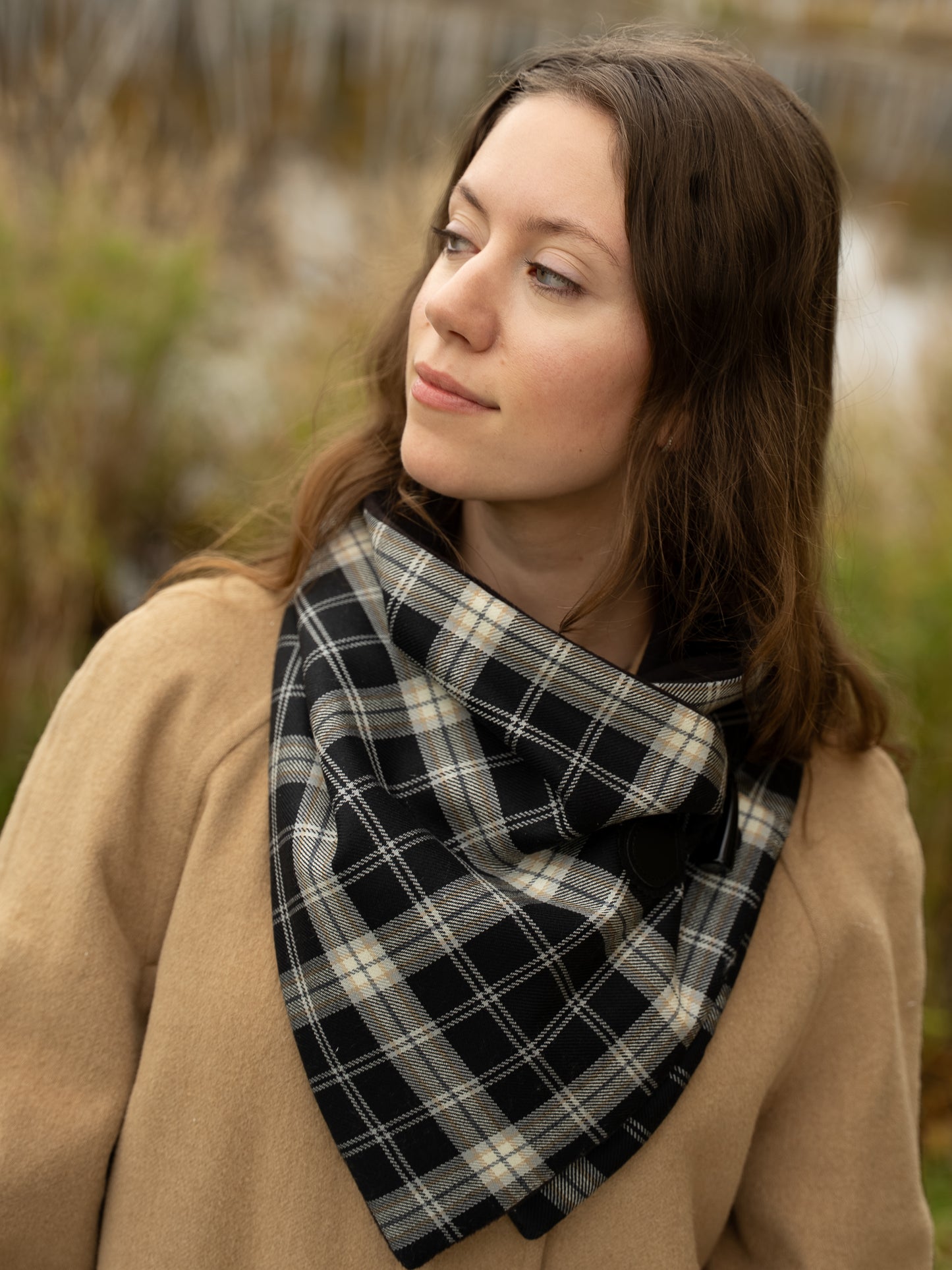 Black-Capped Chickadee Tartan Cowl Neck Warmer