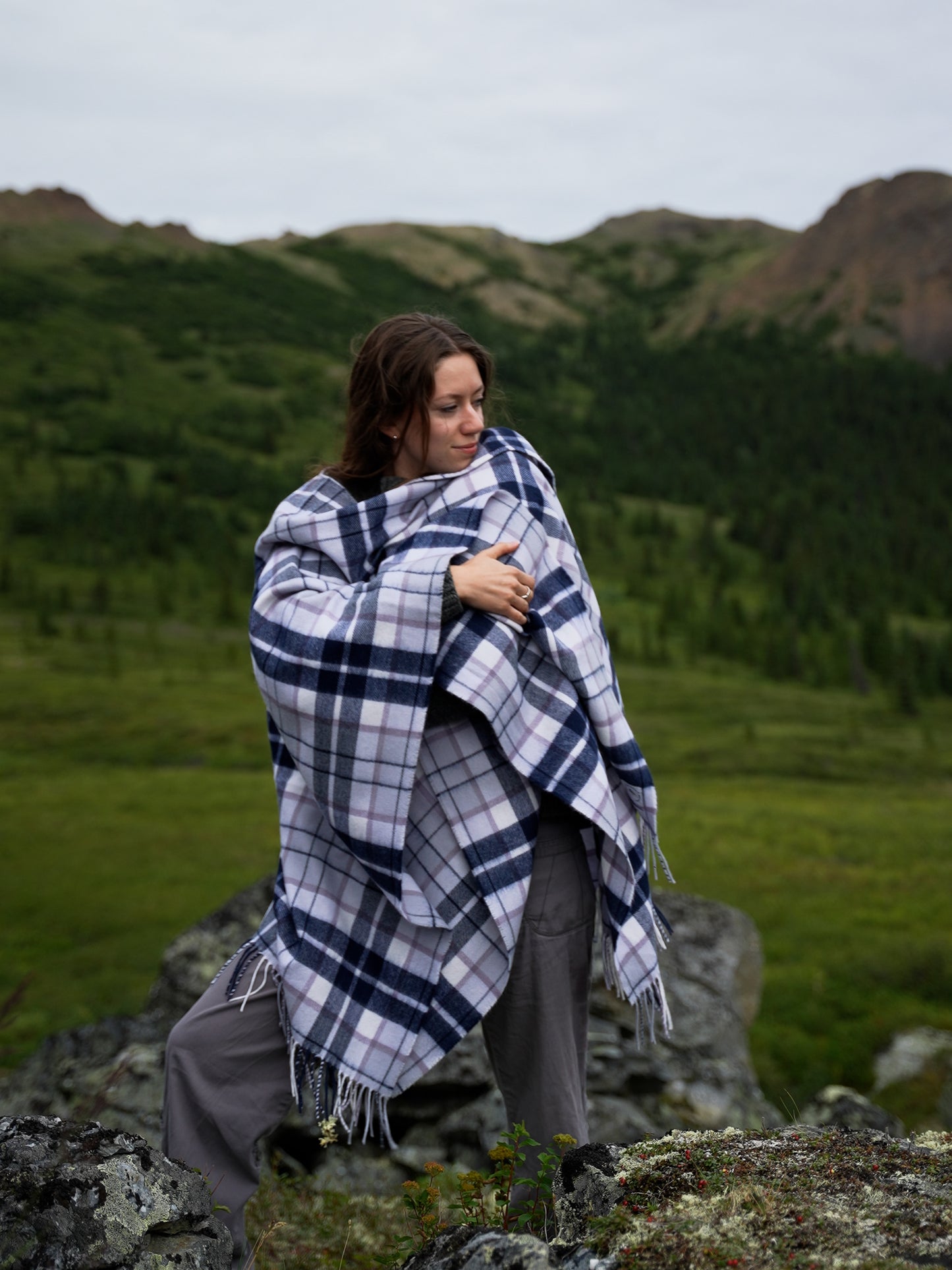 Arctic BlueBerry Tartan Serape