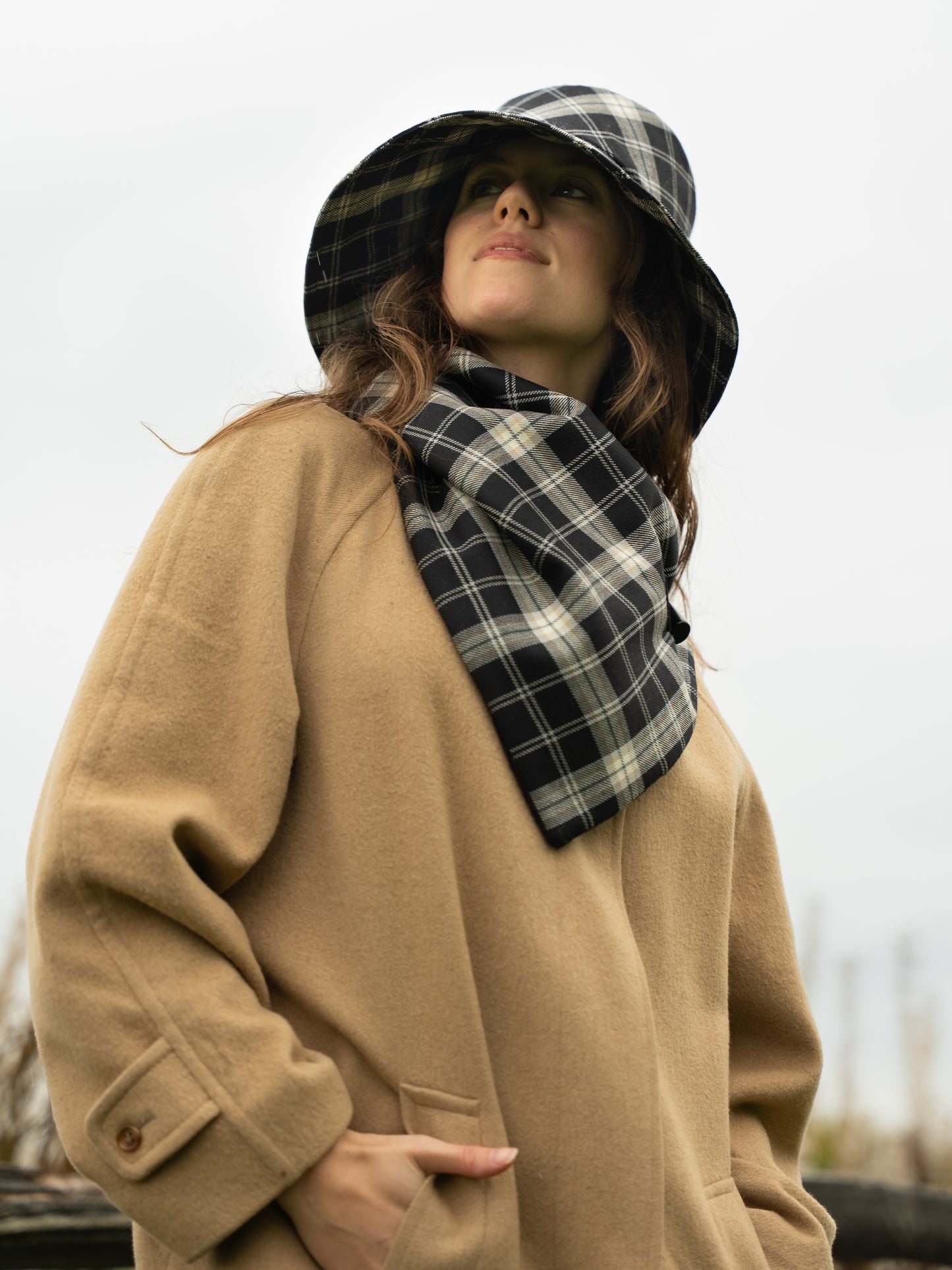 Black-Capped Chickadee Tartan Cowl Neck Warmer